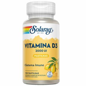 Vitamina D3 Solaray Sabor Limão 2000UI 100 Pastilhas