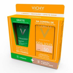 Kit Vichy Gel de Limpeza Normaderm 40g + Protetor Solar Idéal Soleil Efeito Base Clara FPS50 40g