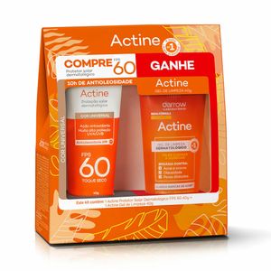 Kit Protetor Solar Actine Cor FPS60 40g +Gel Limpeza 40g