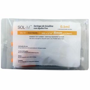 Seringa Sol-M c/ Agulha 30g 8x0,3mm c/ 10x0,5mL p/ 100(UI)
