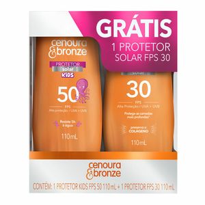 Kit Protetor Solar Cenoura e Bronze Kids FPS50 + FPS30 110mL