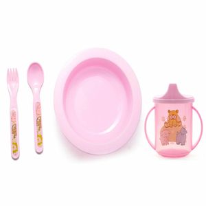 Kit Refeição Copo, Prato, Colher e Garfo Prince Baby - Rosa