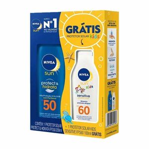 Kit Nivea Sun Protetor Solar Protect & Hidrata FPS50 200ml + Kids Sensitive FPS60 60g 100ml