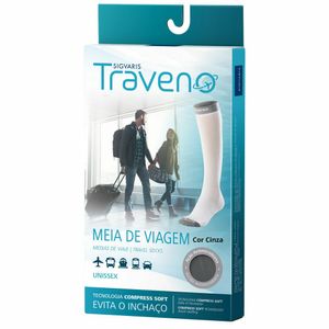 Meia de Viagem Sigvaris Traveno Unissex Panturrilha Cinza-M