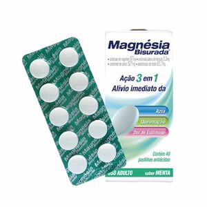 Magnésia Bisurada Sabor Menta 40 Pastilhas