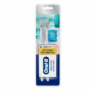 Kit 2 Escovas Dentais Oral-B Sensitive Indicat+Fio Dental