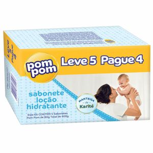 Kit 5x80g Sabonete Barra Pom Pom Infantil Loção Hidratante