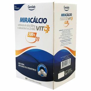 Miracálcio Vit D 500mg + 400UI 60 Comprimidos Revestidos