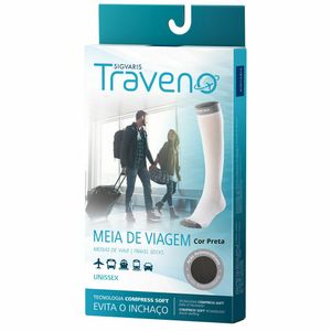 Meia de Viagem Sigvaris Traveno Unissex Panturrilha Preta-PP