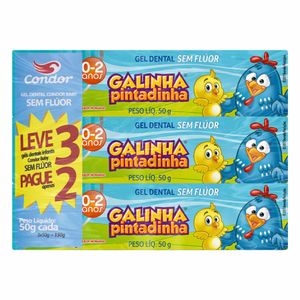 Kit 3x150g Gel Dental Condor Galinha Pintadinha Morango