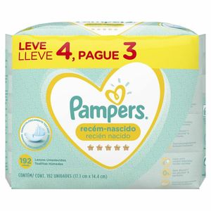 Kit Toalhas Umedecidas Pampers Recém-Nascido 4 Pacotes de 48 Unidades