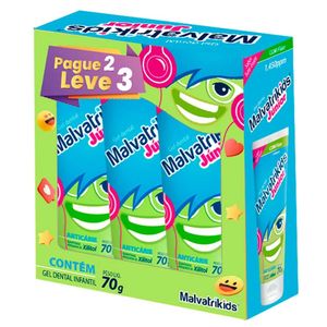 Kit 3x70g MalvatriKids Júnior Gel Dental Inf Anticárie Tutti-Frutti