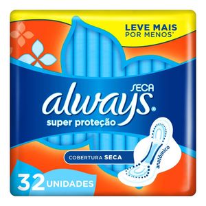 Absorvente Always Super Proteção Cobertura Seca Abas 32 unidades