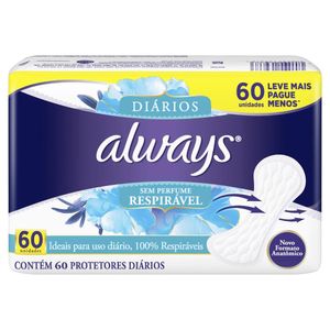 Protetor Diário Always Respirável Sem Perfume 60 unidades
