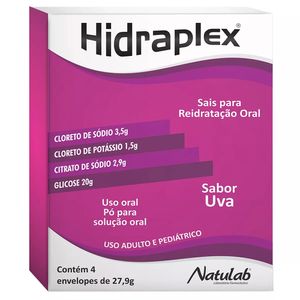 Sais para Reidratação Hidraplex Sabor Uva 4 envelopes