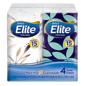 Kit 4x15 Lenços de Papel Softy's Elite Folha Dupla (60 lenços)
