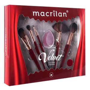 Kit 6 Pincéis para Maquiagem Velvet Macrilan - Vermelho