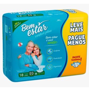 Fralda Geriátrica Adulto Bem Estar Confort Plus EG 18 unidades