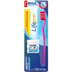 Kit Escova Dental Life Pro Macia +Fio Dental Slide Pro Menta