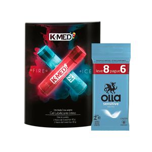 Kit Prazer Olla Preservativo Sensitive Leve 8 Pague 6 + K-Med Fire and Ice Gel lubrificante Íntimo 80g