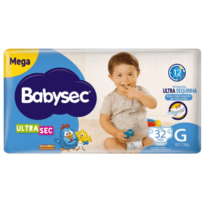 Fralda Babysec Mega Ultrasec Galinha Pintadinha G com 32 unidades