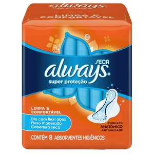 Absorvente Always Super Protecao Seca com Abas com 8 unidades