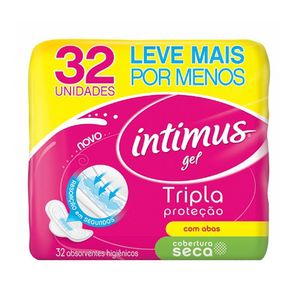 Absorvente Intimus Gel Tripla Proteção Cobertura Seca Abas com 32 unidades