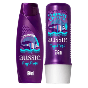 Kit Aussie Mega Moist Shampoo180ml + Creme de Tratamento 3 Minute Miracle 236ml
