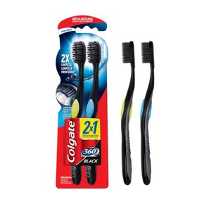 Kit com 2 Escovas Dentais Colgate 360º Carvão