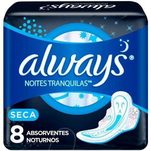 Absorvente Always Noites Tranquilas Cobertura Seca Com Abas Com 8 unidades