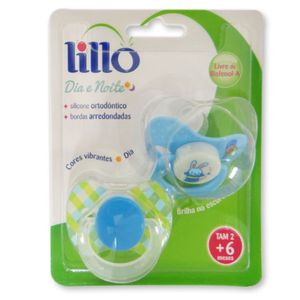 Chupeta Lillo Dia E Noite Silicone Ortodôntico com 2 Tam2-Azul