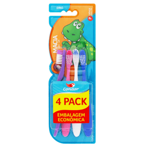 Escova Dental Condor Dino Macia Pack com 4 unidades (Cores Diversas)