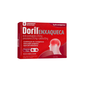 Doril Enxaqueca Ácido Acetilsalicílico 250mg + Paracetamol 250mg + Cafeína 65mg 8 comprimidos