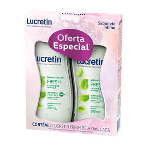 Kit Sabonete Líquido Íntimo Lucretin Fresh Extrato de Hortelã com 2 unidades de 200ml cada