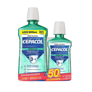 Kit Enxaguante Antisséptico Bucal Cepacol Menta Ice Sem Álcool 500ml + 250ml