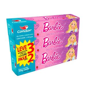 Gel Dental Infantil Condor Barbie Morango 50g 3 unidades