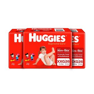 Kit com 3 Fraldas Huggies Supreme Care XXG 26 Unidades
