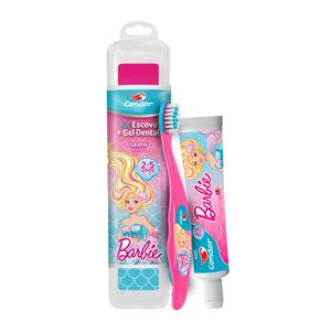 Kit Infantil Condor Barbie Estojo Protetor + Escova Dental + Gel Dental Tutti Frutti 50g