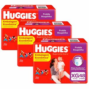 Kit Fralda Huggies Roupinha Supreme Care XG 144 Tiras