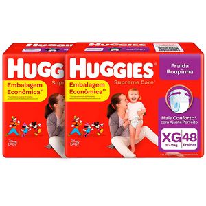 Kit com 2 Fraldas Huggies Roupinha Supreme Care XG 48 Unidades Cada