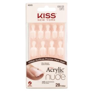 Unha Postiça Kiss Salon Natural Longo Estilet 28 Unidades