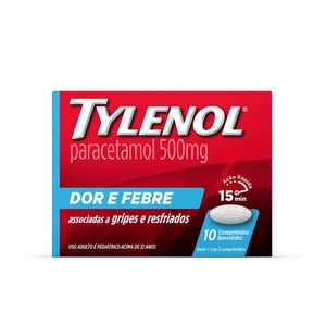 Tylenol Paracetamol 500mg Dor e Febre 10 comprimidos