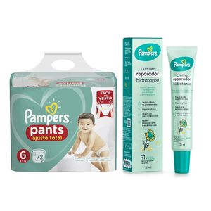 Kit Fralda Descartável Pampers Ajuste Total Top G 72 Unidades + Creme Hidratante Reparador Pampers Girassol 30ml