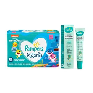 Kit Lenço Umedecido Pampers Splash Baby Shark 192 Unidades + Creme Hidratante Reparador Pampers Girassol 30ml