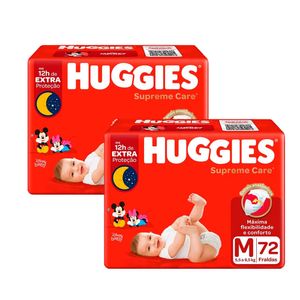 Kit Fralda Descartável Huggies Supreme Care M 144 Tiras