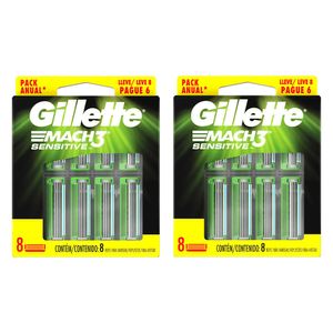 Kit 2 Carga Gillette Mach3 Sensitive 16 Unidades