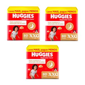 Kit 3 Fralda Huggies Supreme Care Max XXG 80 unidades Cada