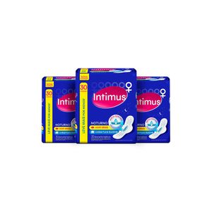 Kit 3 Absorventes Intimus Noturno Cobertura Suave com Abas 90 Unidades