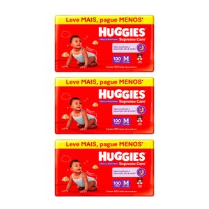 Kit 3 Fralda Huggies Supreme Care Roupinha Max M 100 unidades Cada