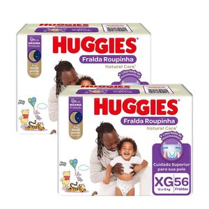Kit 2 Fralda Descartável Huggies Natural Care Roupinha Hiper XG 56 Unidades